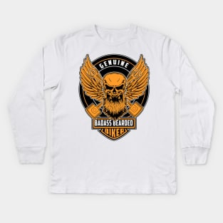 genuine badass bearded biker Kids Long Sleeve T-Shirt